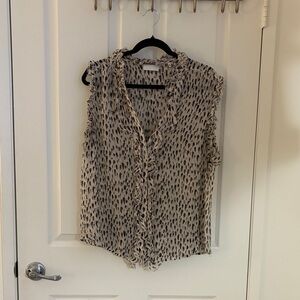 7 For All Mankind Sleeveless Ruffle V-Neck Printed Top - Cream/Black